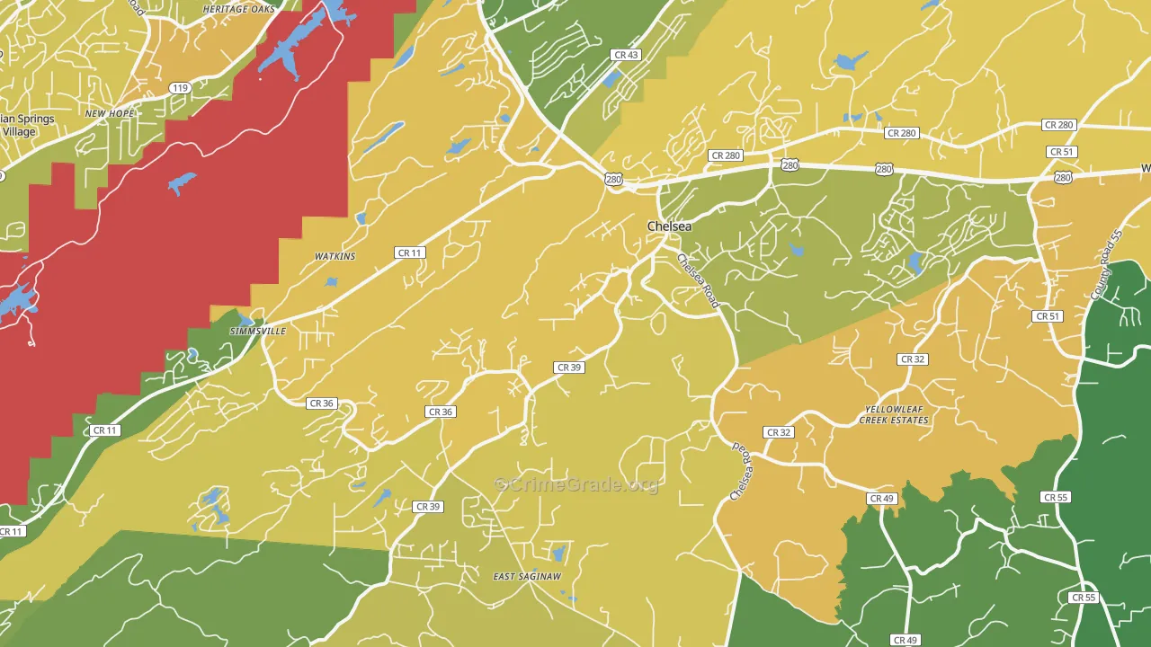 Chelsea, AL Map of Murder Rates
