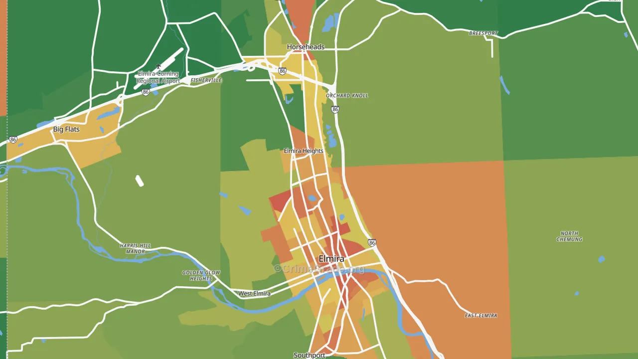 Chemung County, NY Map of Murder Rates