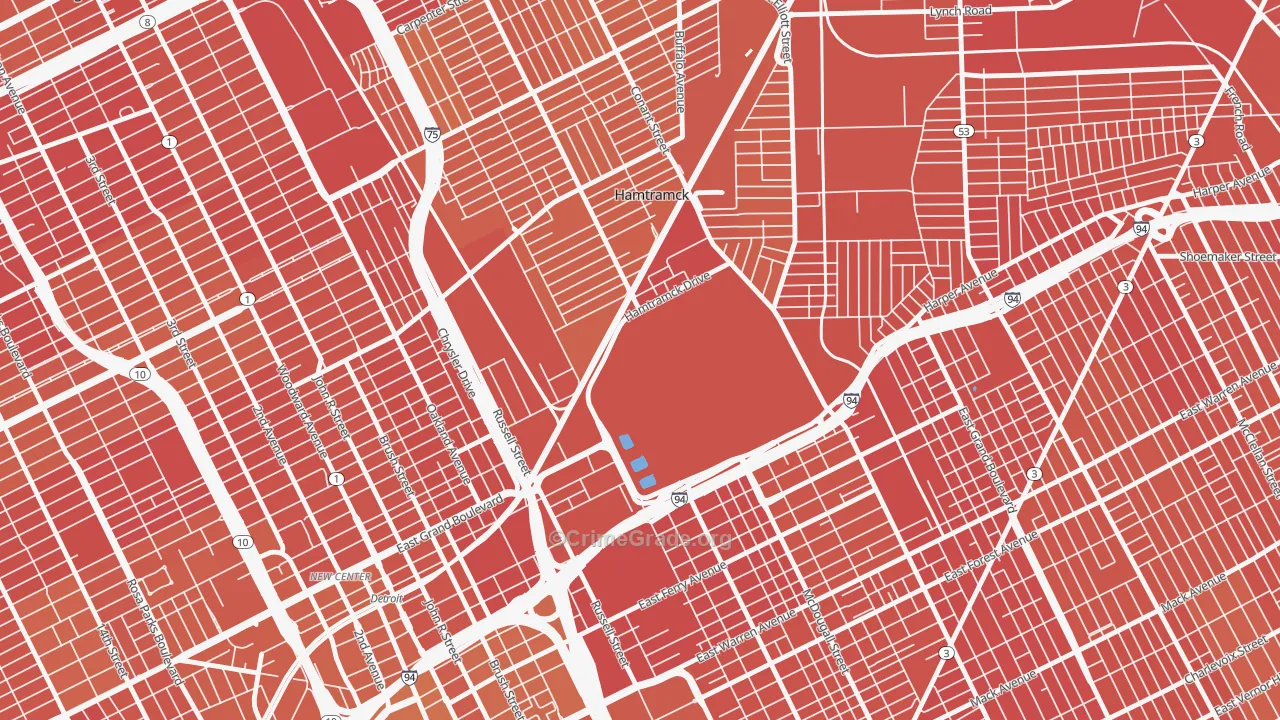Chene, Detroit, MI Map of Murder Rates