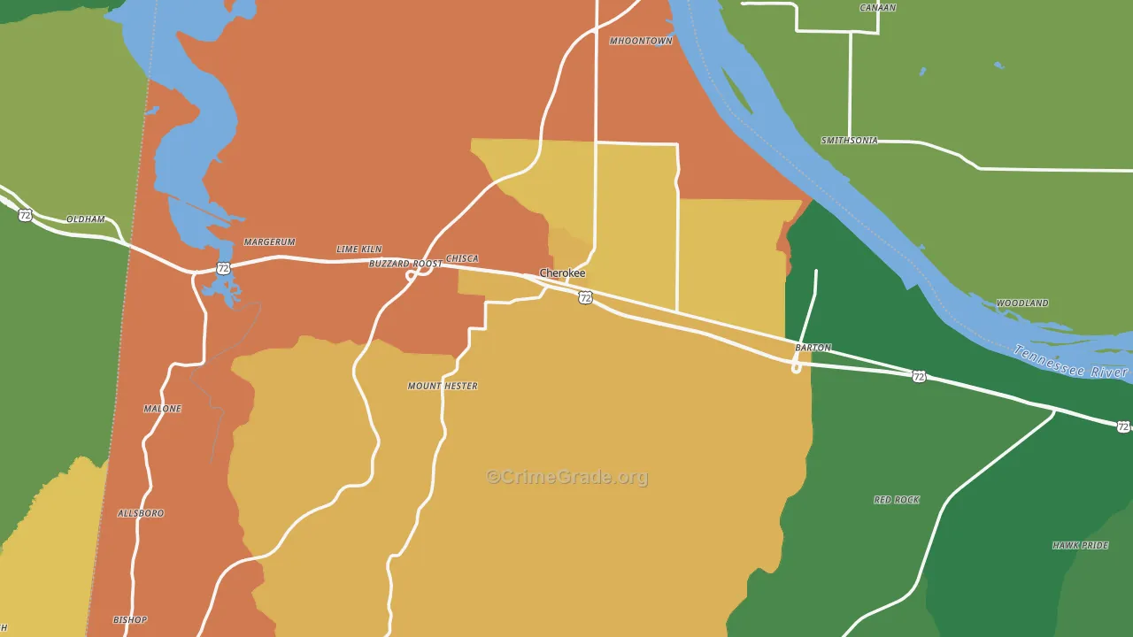 Cherokee, AL Map of Murder Rates