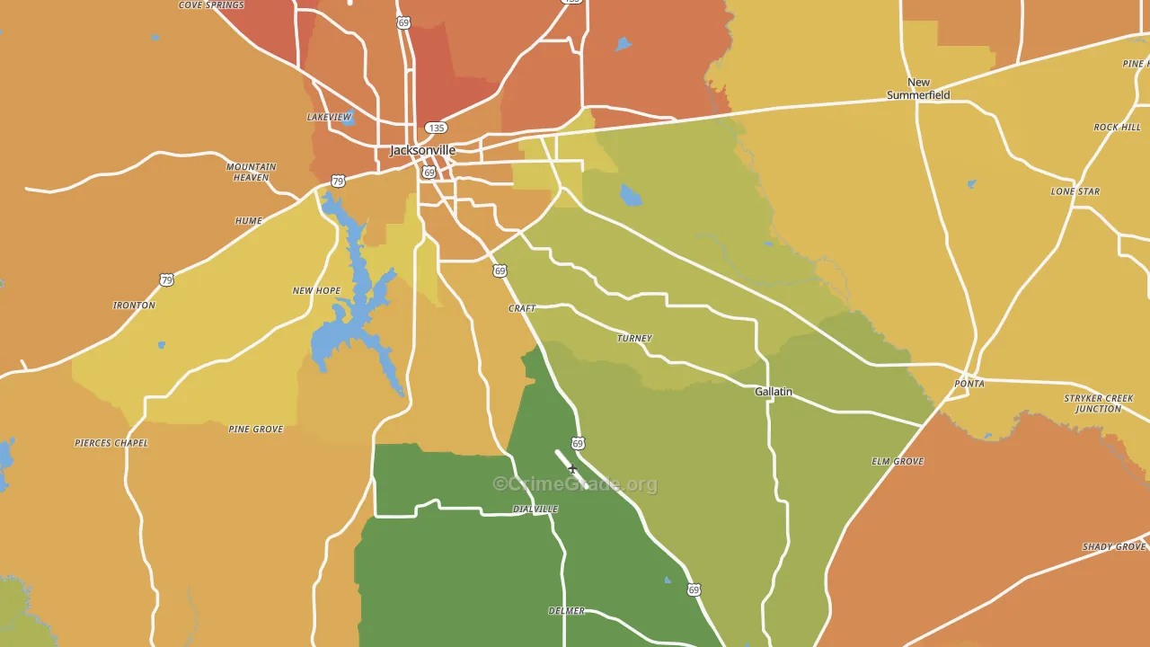 Cherokee County, TX Map of Murder Rates