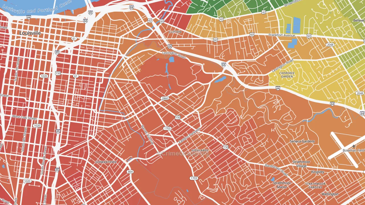 Cherokee Triangle, Louisville, KY Map of Murder Rates