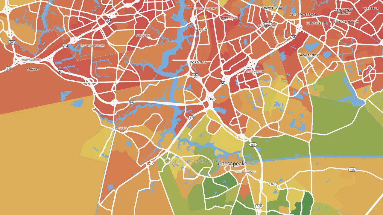 Chesapeake City, VA Map of Murder Rates