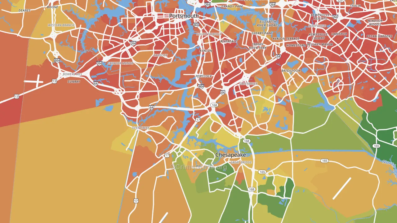 Chesapeake, VA Map of Murder Rates