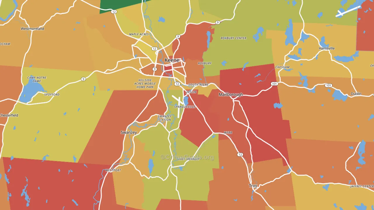 Cheshire County, NH Map of Murder Rates