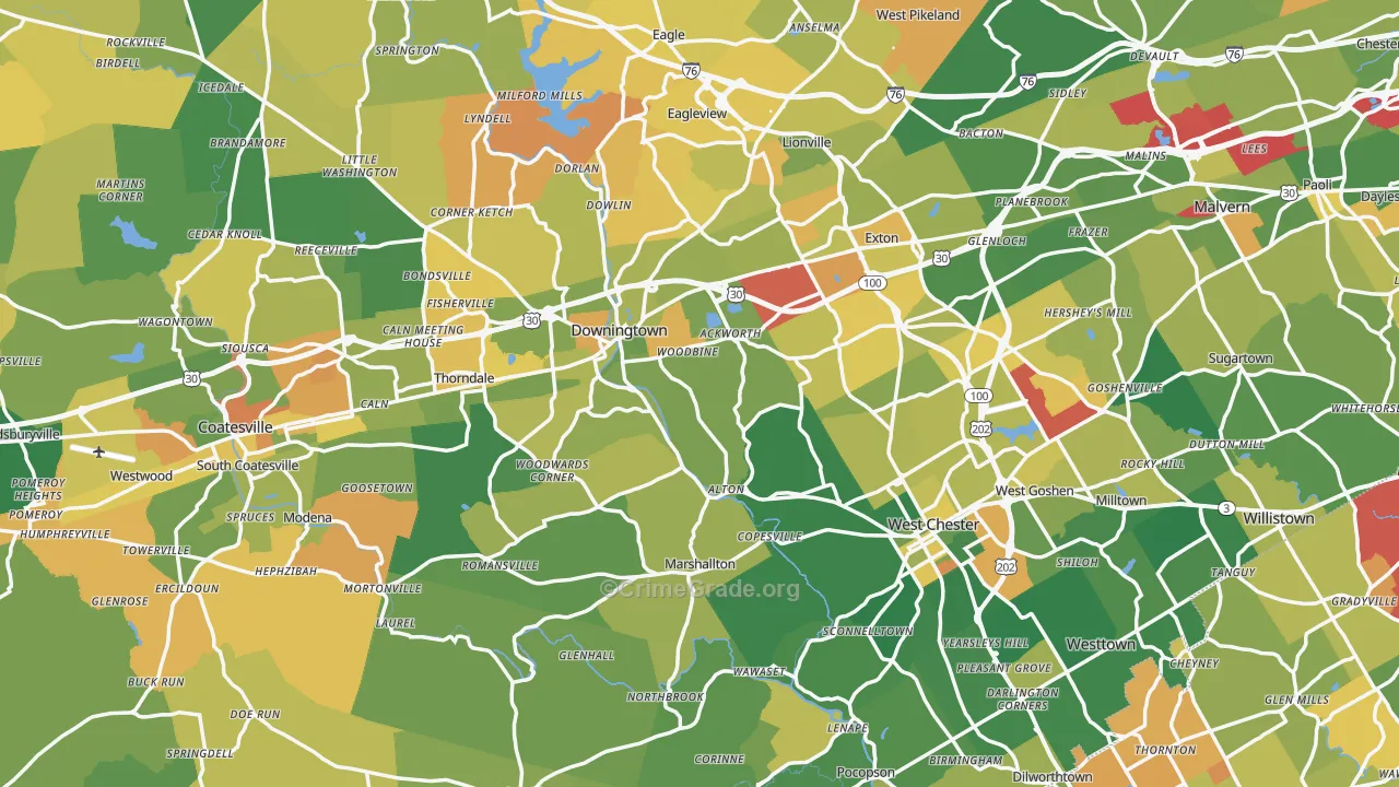 Chester County, PA Map of Murder Rates