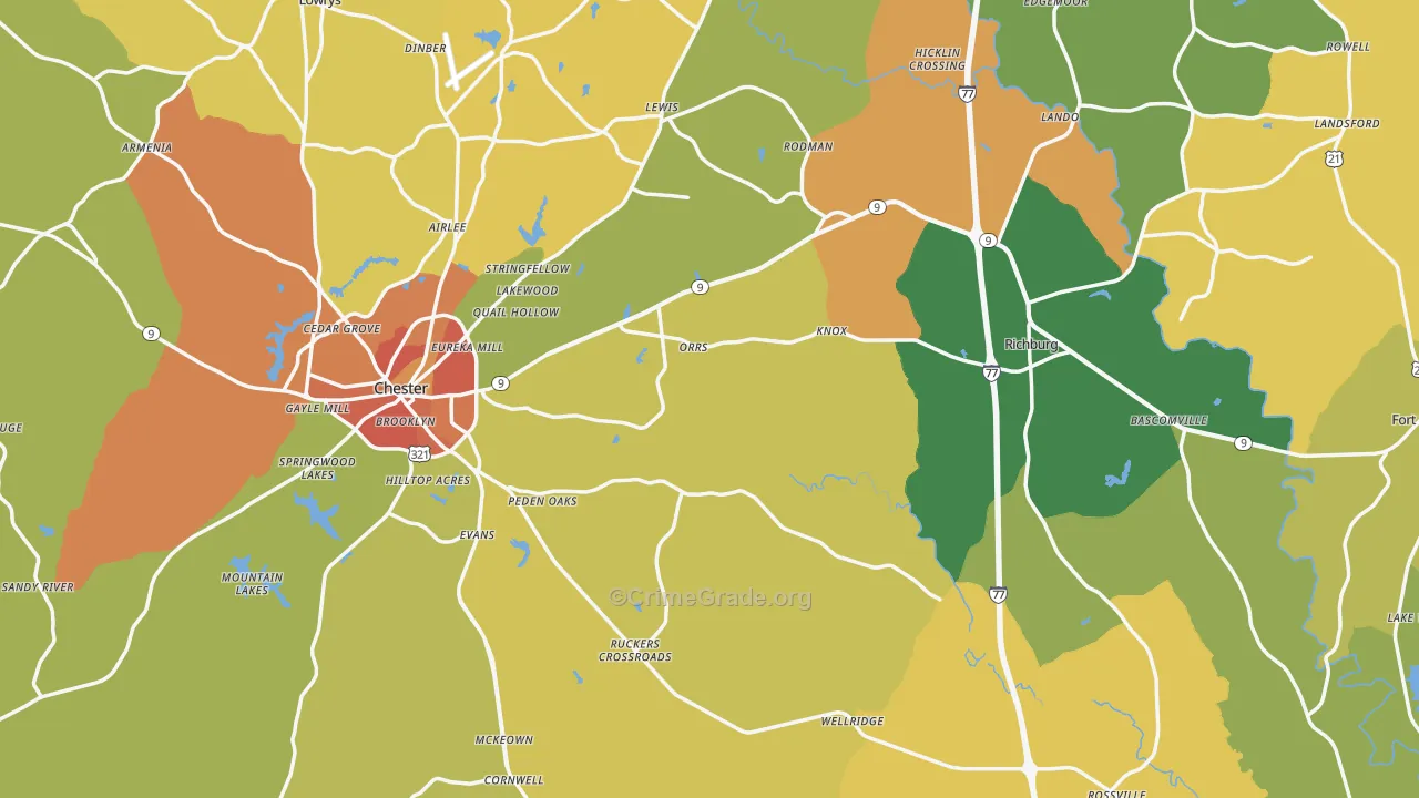 Chester County, SC Map of Murder Rates