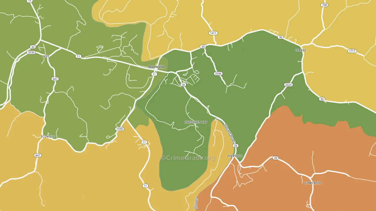 Chestnut Gap, KY Map of Murder Rates