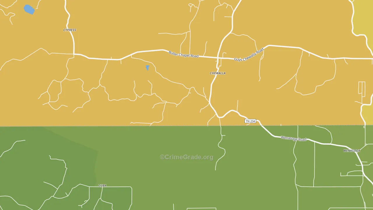 Chewalla, TN Map of Murder Rates