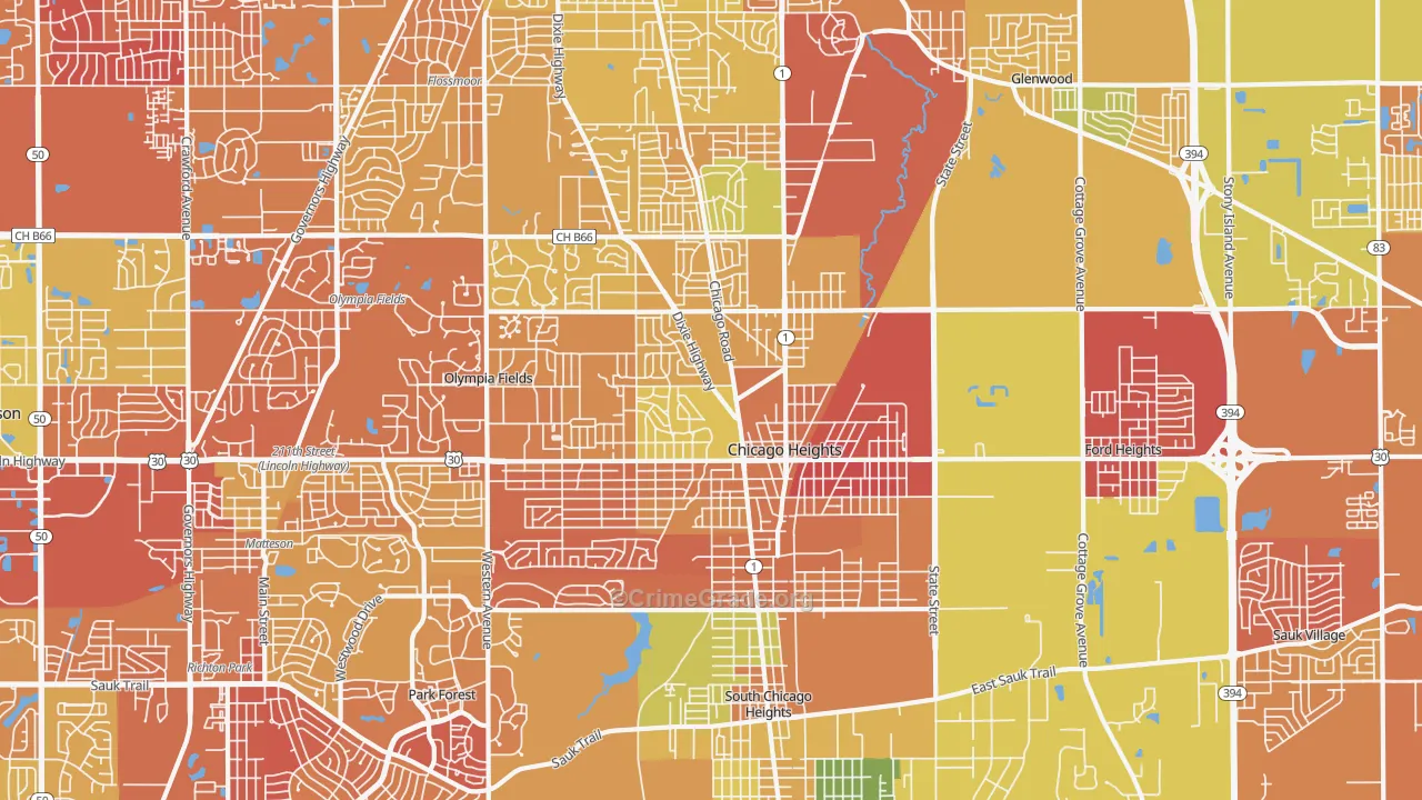 Chicago Heights, IL Map of Murder Rates