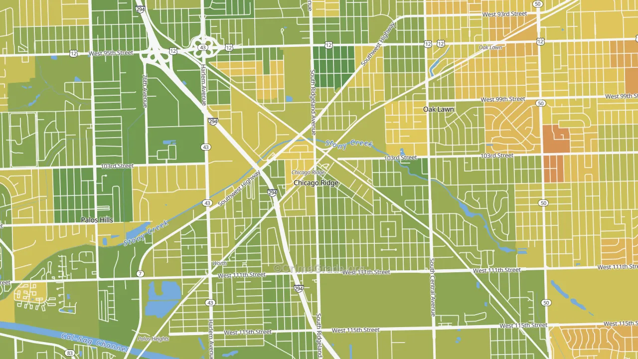 Chicago Ridge, IL Map of Murder Rates