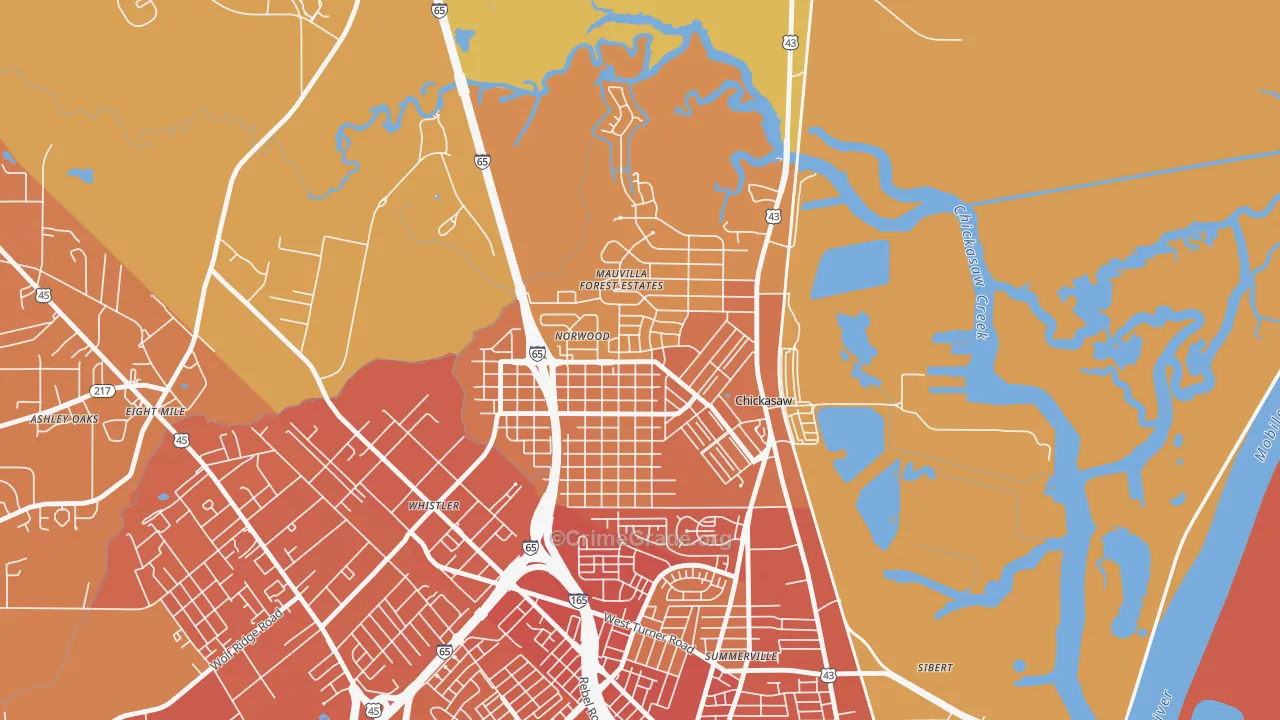 Chickasaw, AL Map of Murder Rates