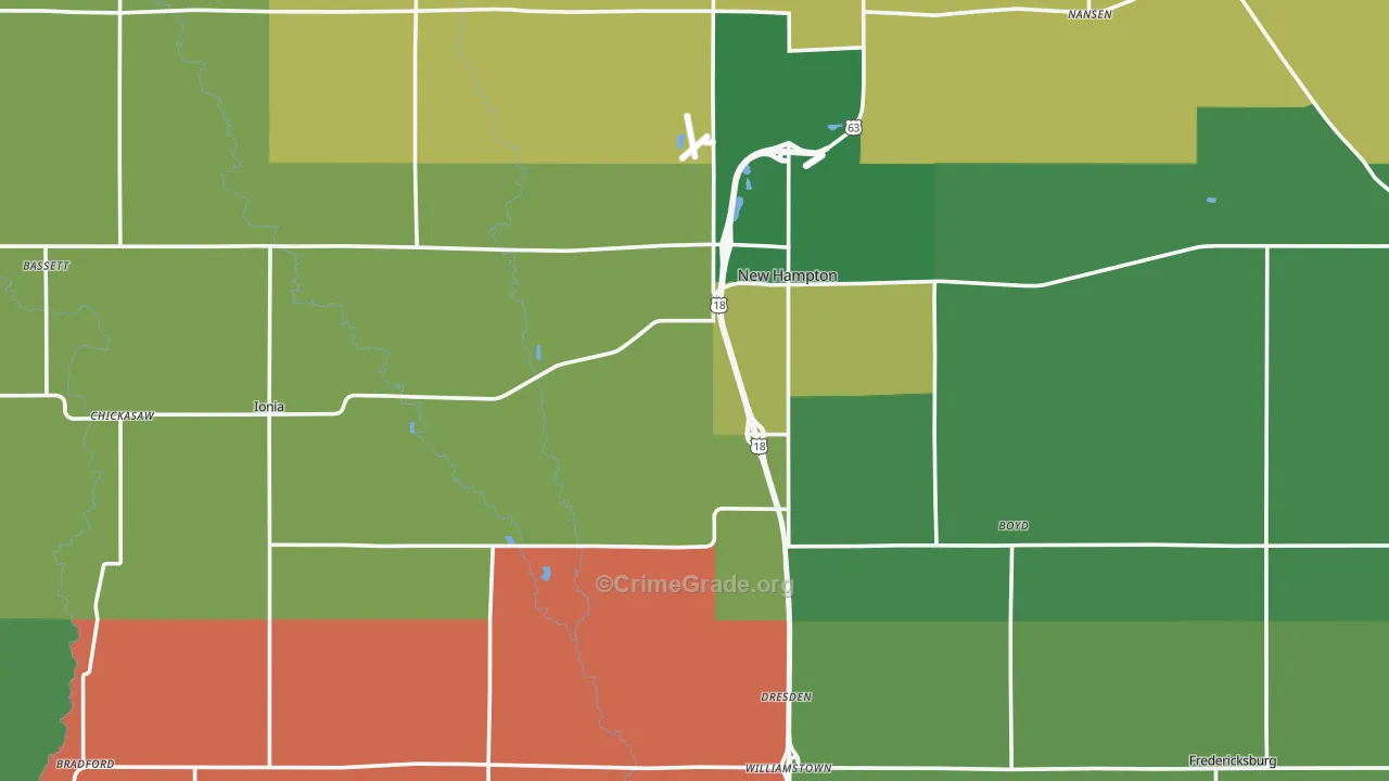 Chickasaw County, IA Map of Murder Rates