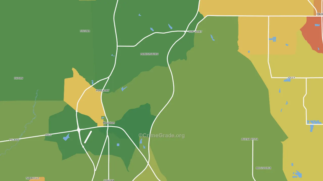 Chickasaw County, MS Map of Murder Rates