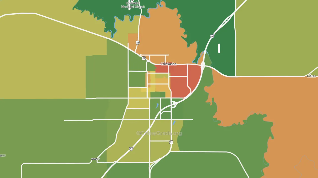 Chickasha, OK Map of Murder Rates