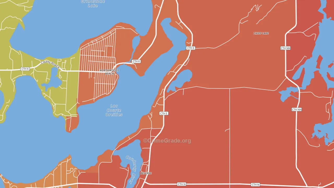Chief Lake, WI Map of Murder Rates