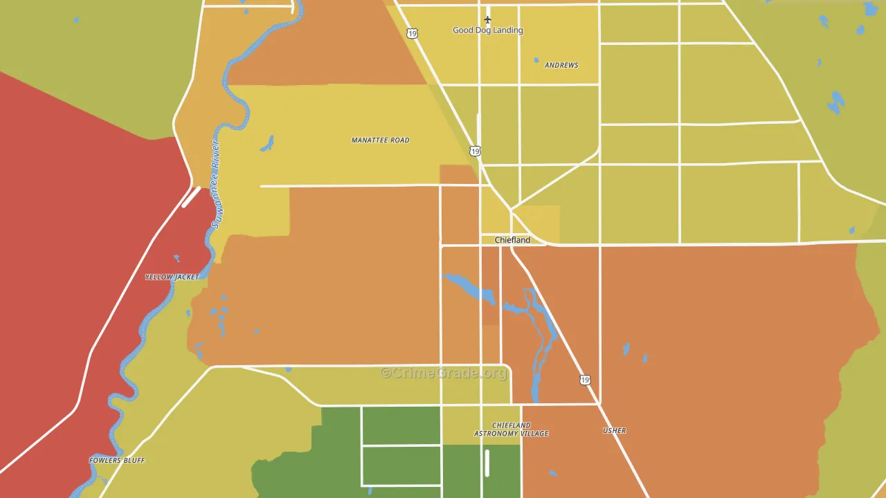 Chiefland, FL Map of Murder Rates