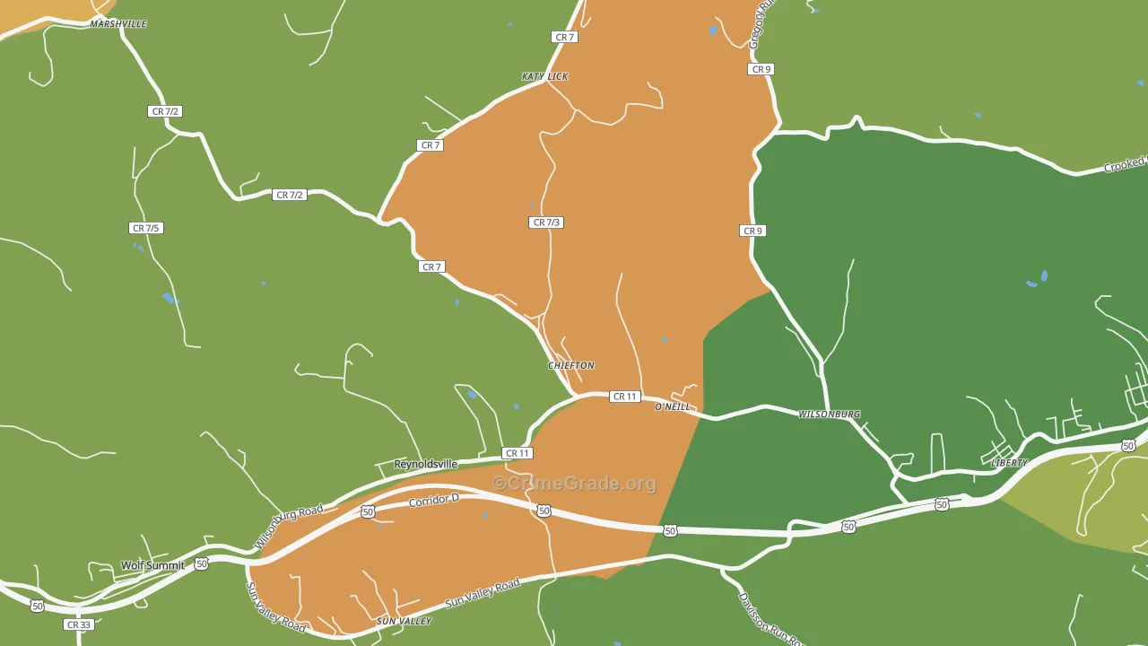 Chiefton, WV Map of Murder Rates