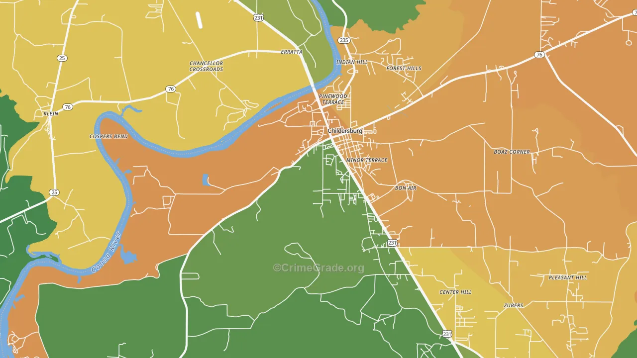 Childersburg, AL Map of Murder Rates