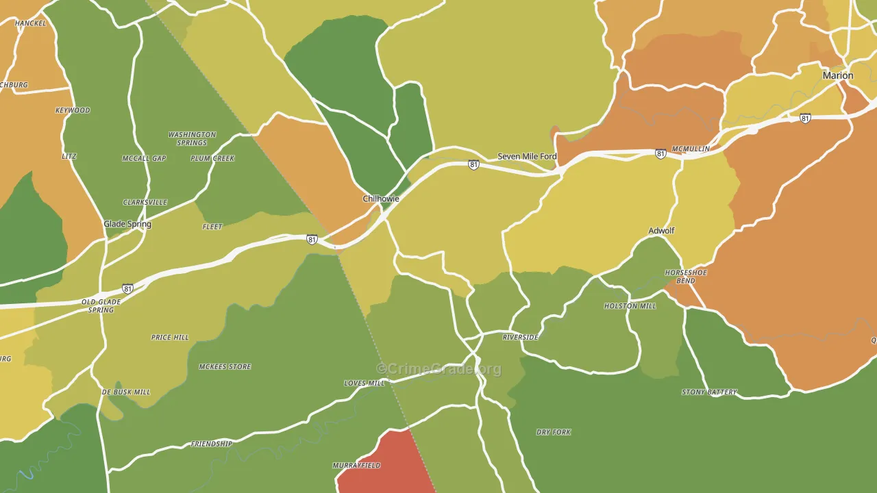 Chilhowie, VA Map of Murder Rates