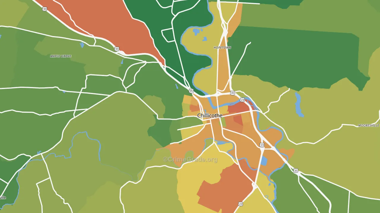 Chillicothe, OH Map of Murder Rates