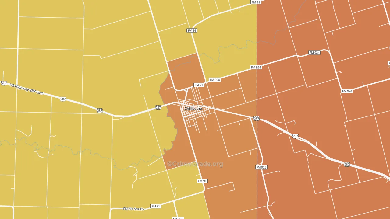 Chillicothe, TX Map of Murder Rates