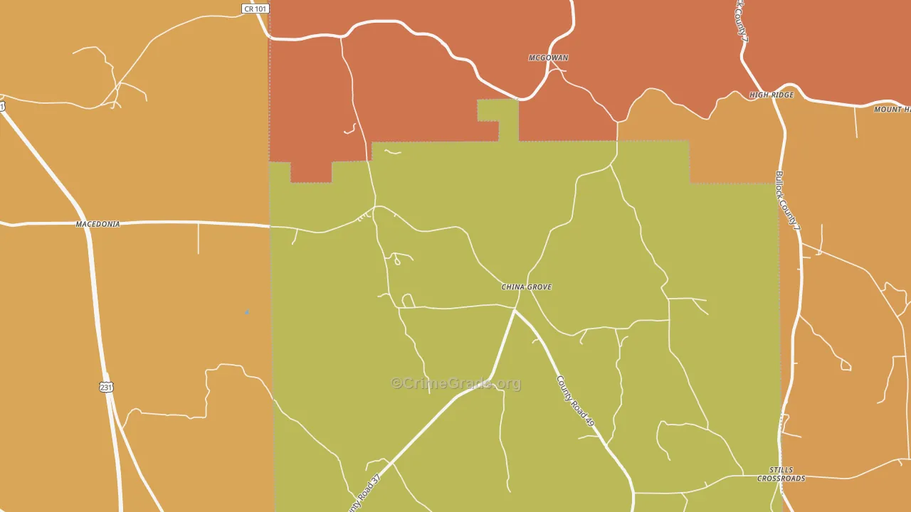 China Grove, AL Map of Murder Rates