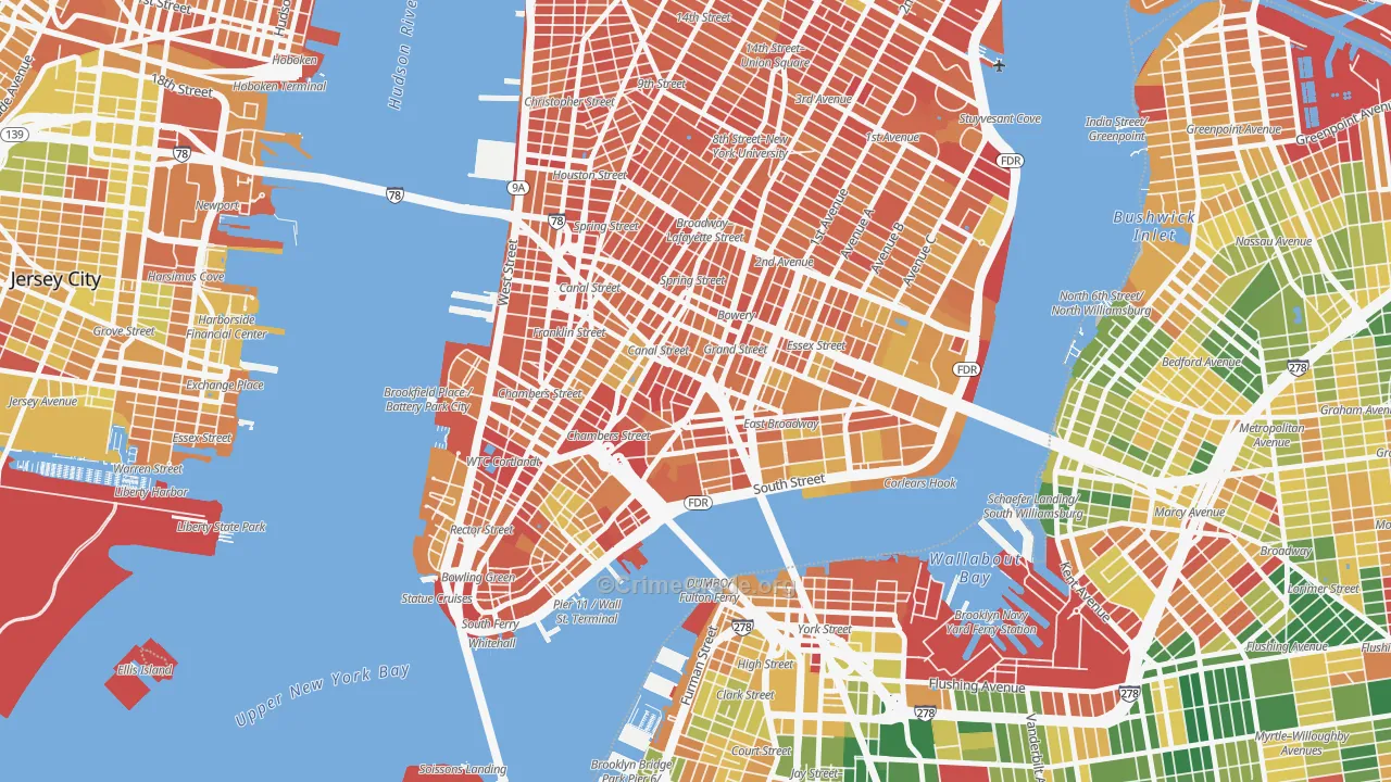 Chinatown, Manhattan, NY Map of Murder Rates