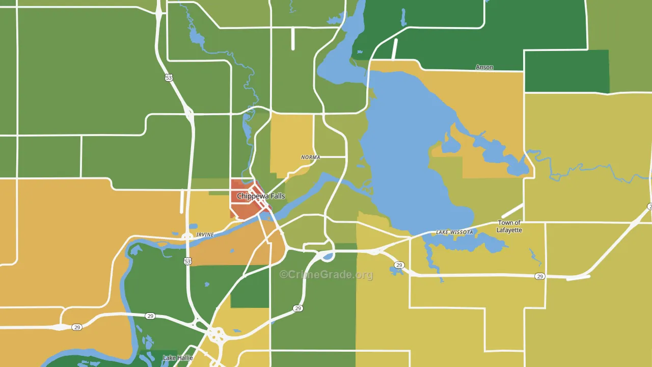 Chippewa Falls, WI Map of Murder Rates