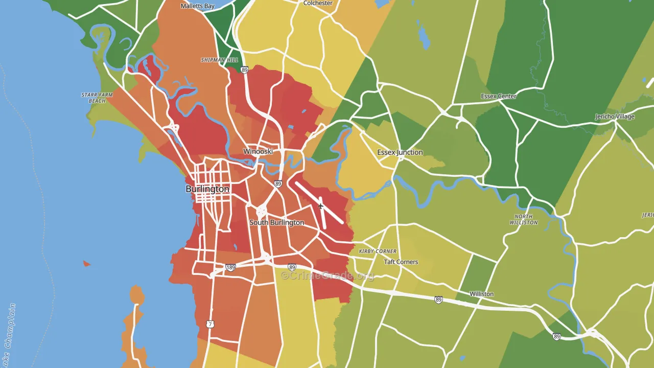 Chittenden County, VT Map of Murder Rates