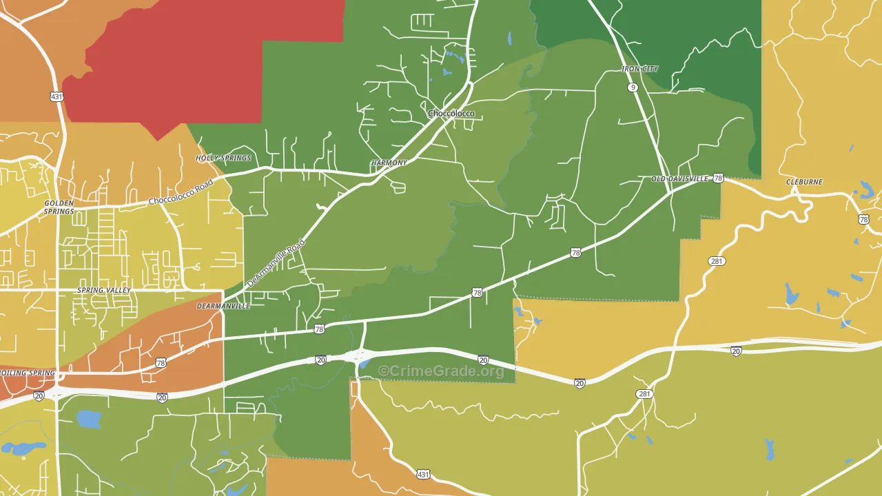 Choccolocco, AL Map of Murder Rates