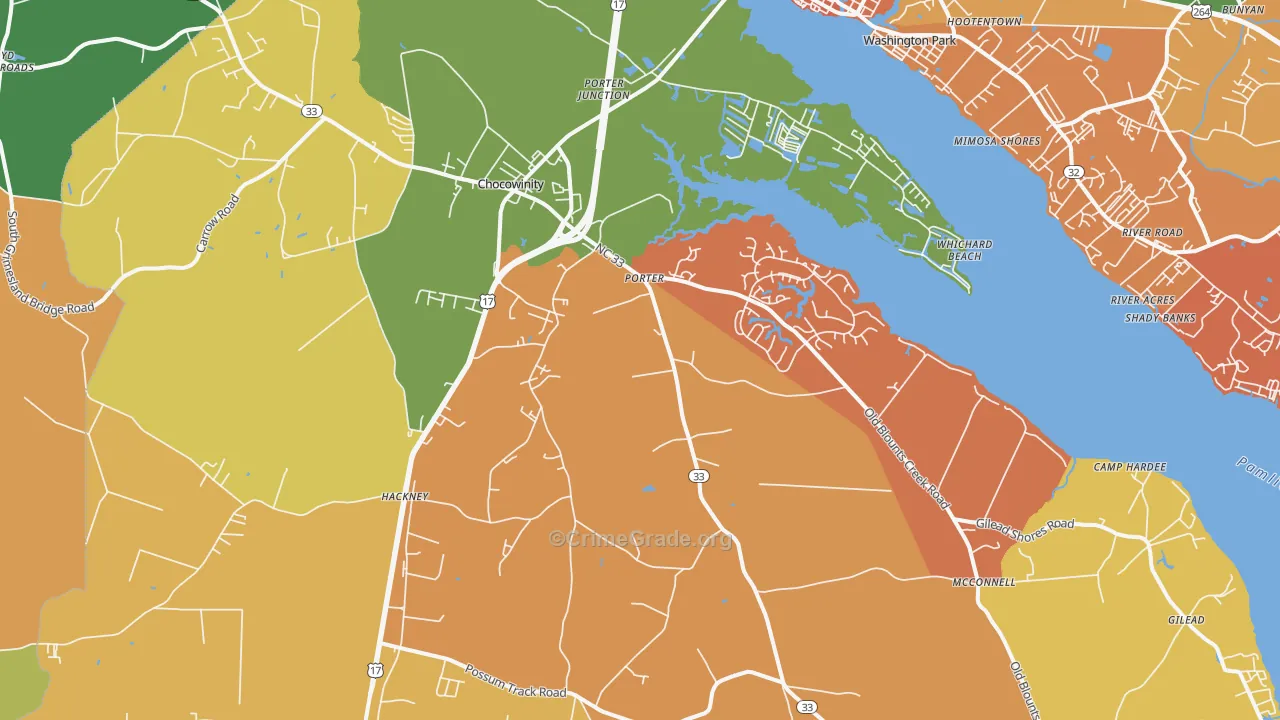 Chocowinity, NC Map of Murder Rates