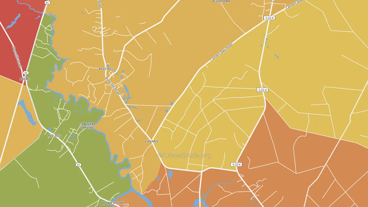 Choppee, SC Map of Murder Rates