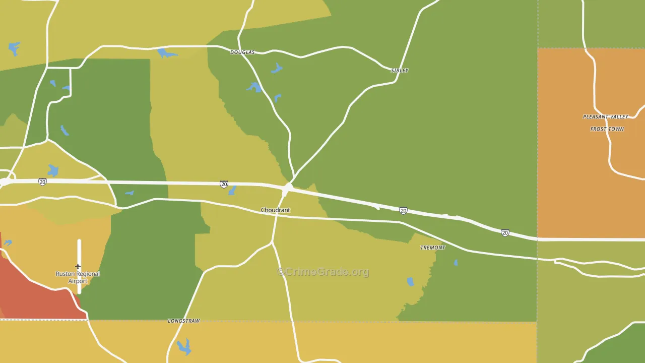 Choudrant, LA Map of Murder Rates