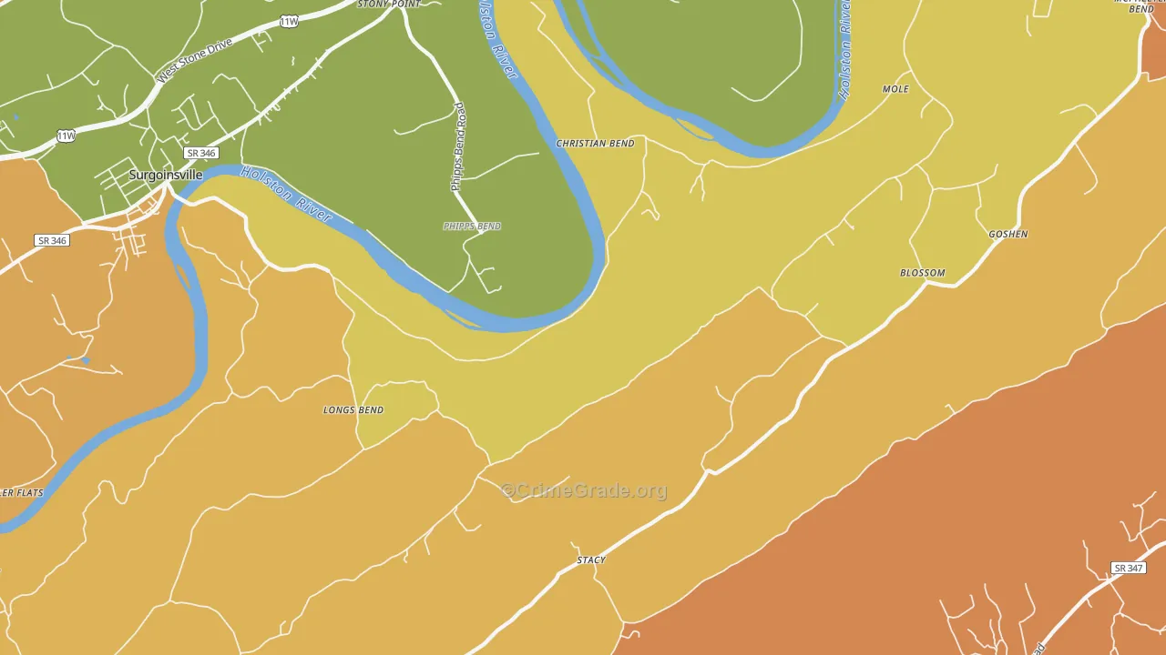 Christian Bend, TN Map of Murder Rates