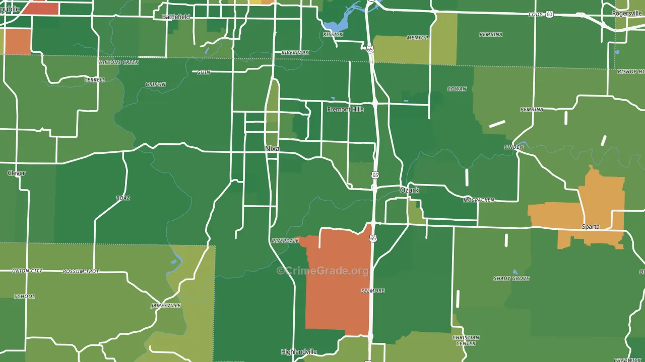 Christian County, MO Map of Murder Rates