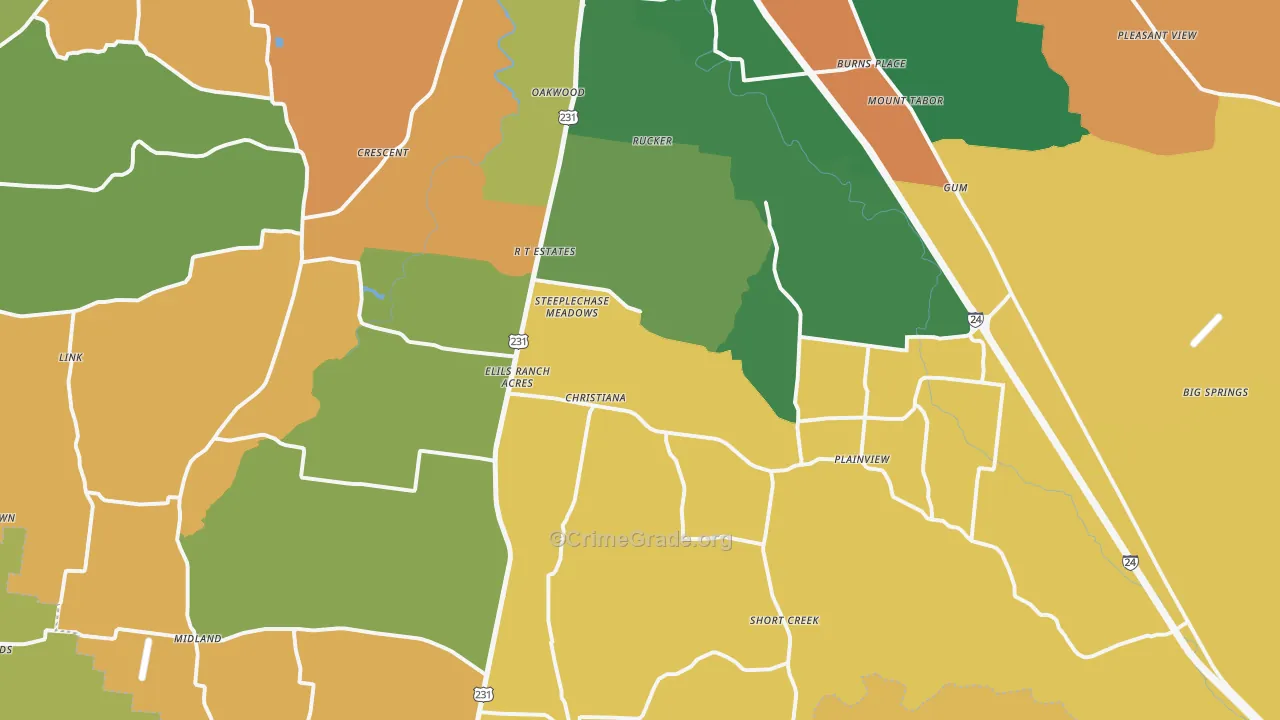 Christiana, TN Map of Murder Rates