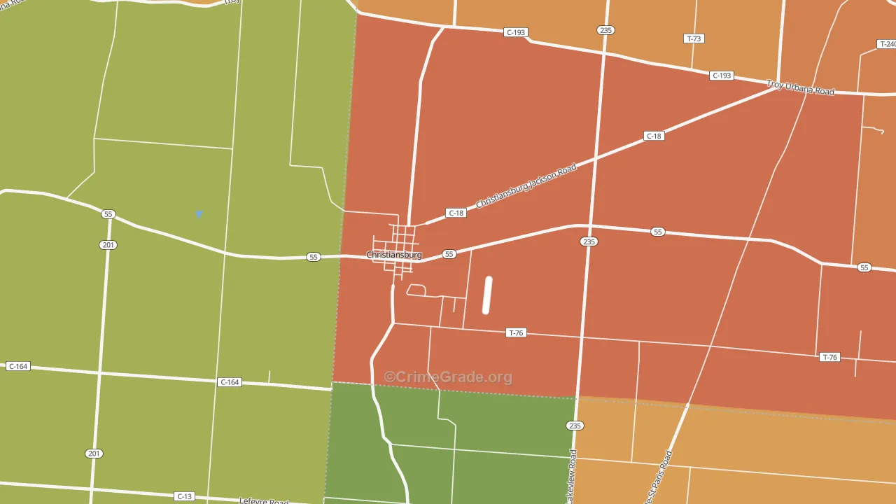 Christiansburg, OH Map of Murder Rates