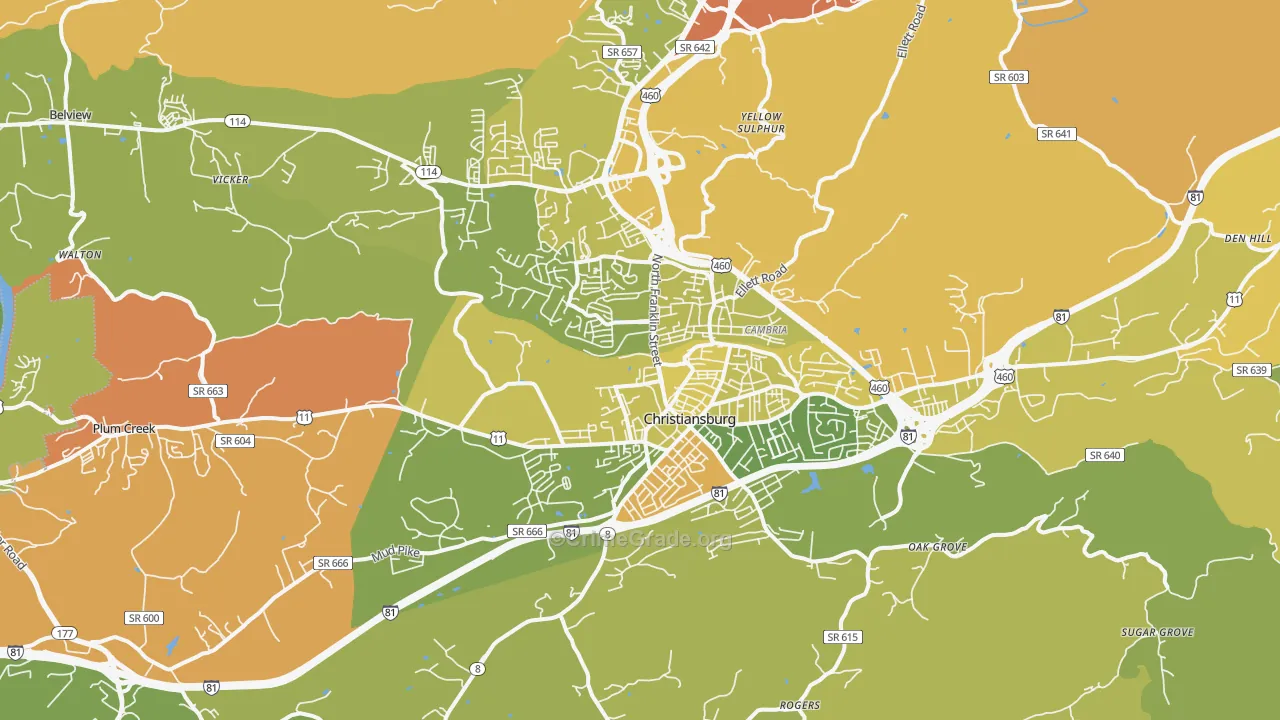 Christiansburg, VA Map of Murder Rates