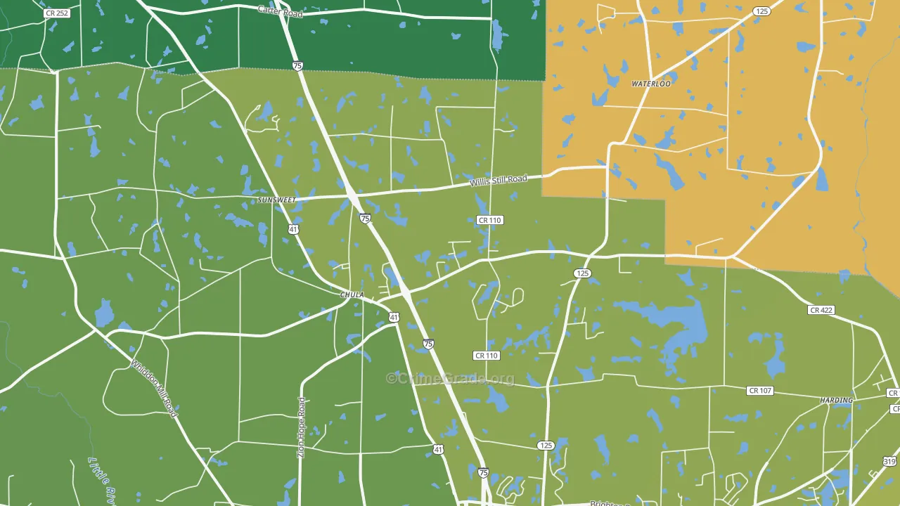 Chula, GA Map of Murder Rates