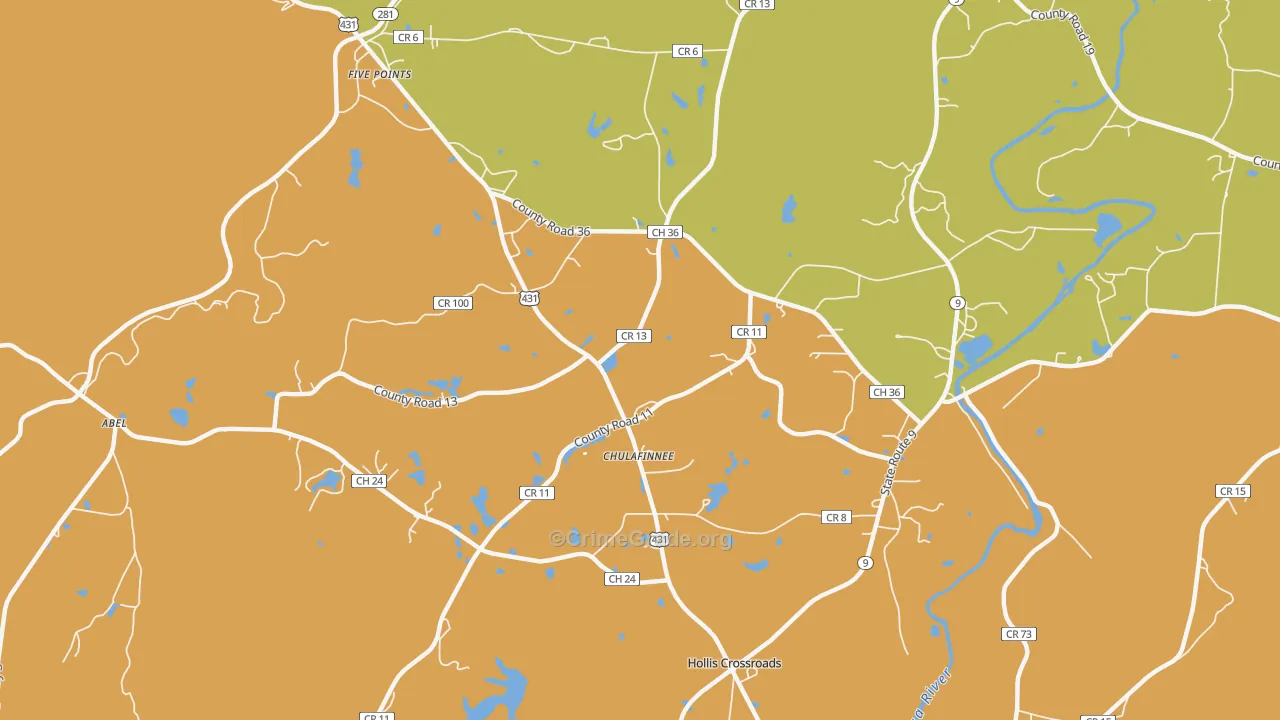 Chulafinnee, AL Map of Murder Rates