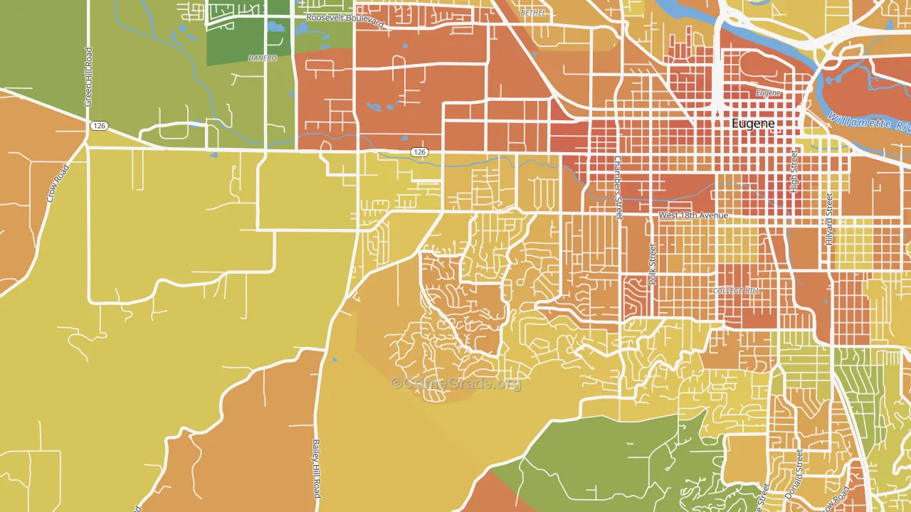 Churchill, Eugene, OR Map of Murder Rates