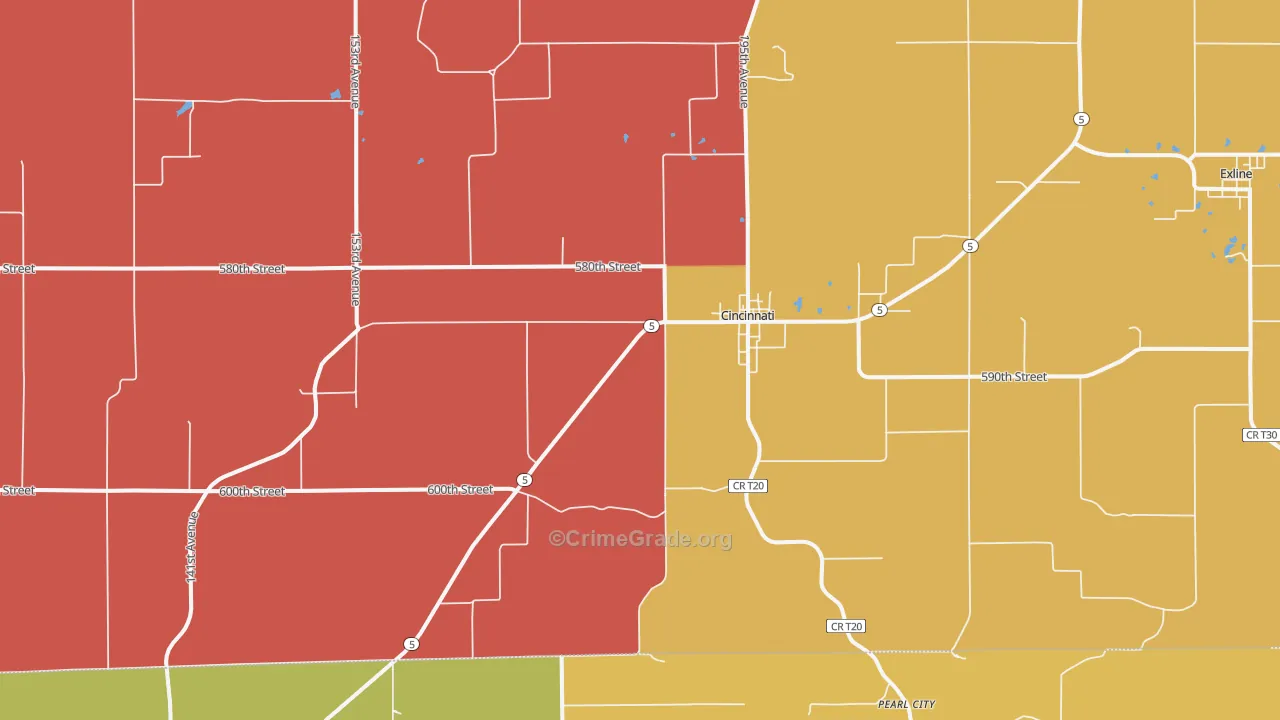 Cincinnati, IA Map of Murder Rates