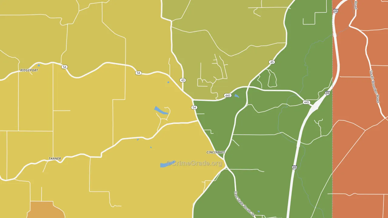 Cincinnati, IN Map of Murder Rates