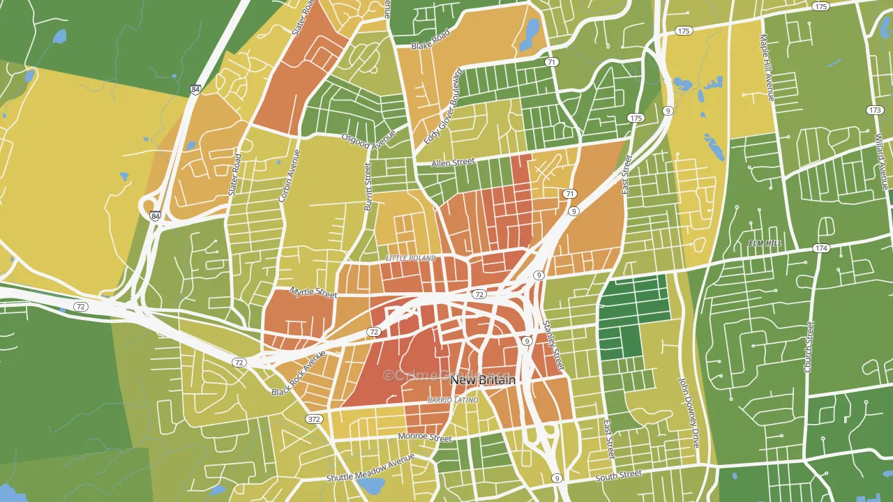 City Hall Monument District, New Britain, CT Map of Murder Rates