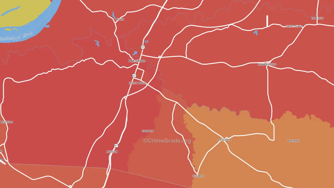 Claiborne County, MS Map of Murder Rates