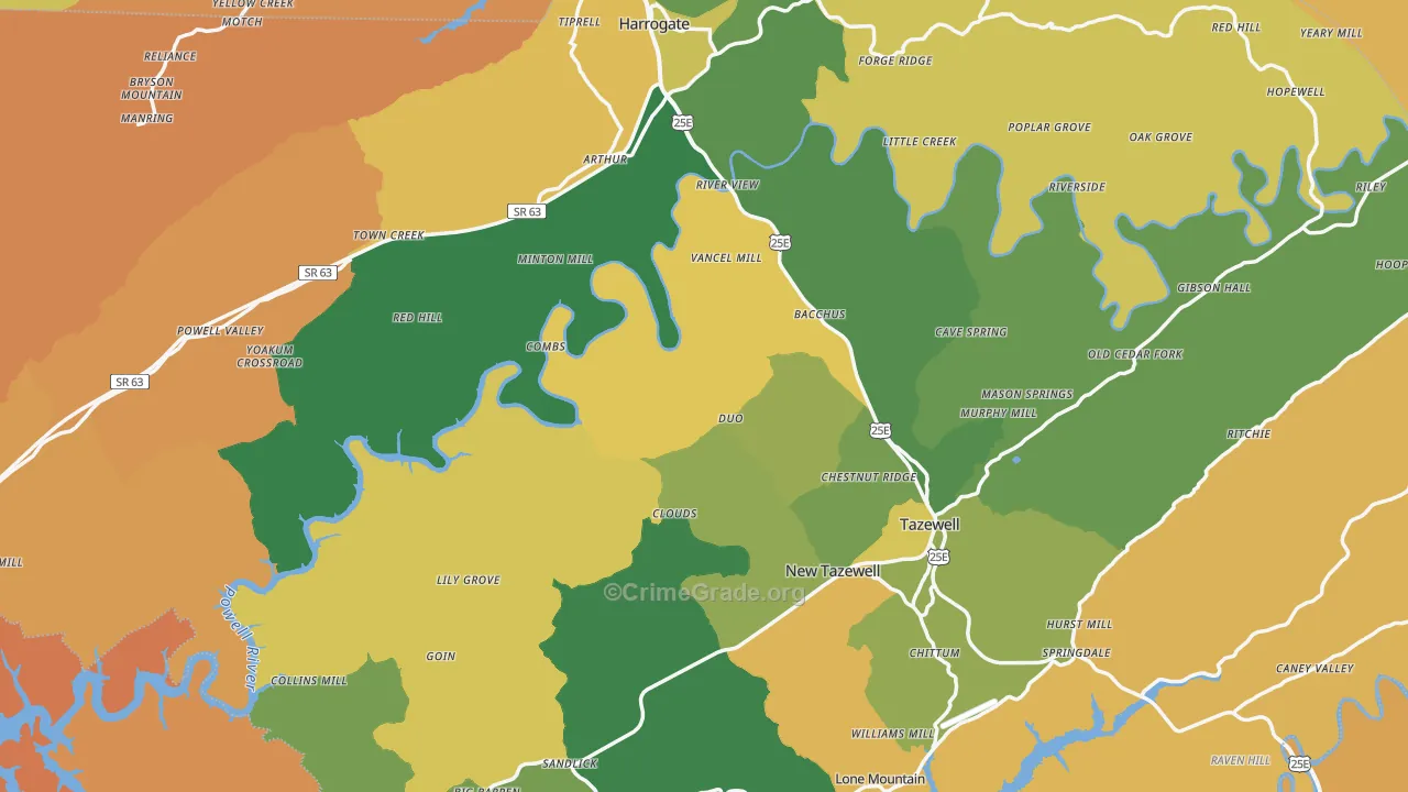 Claiborne County, TN Map of Murder Rates