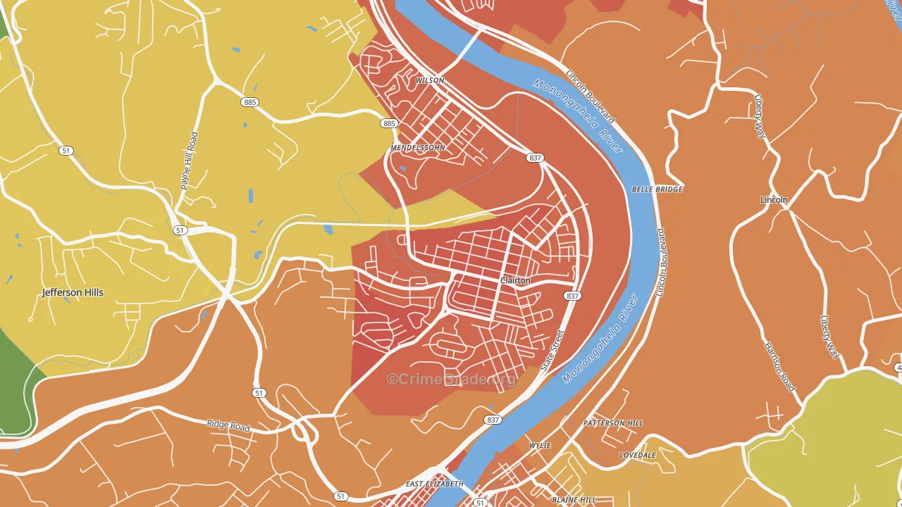 Clairton, PA Map of Murder Rates