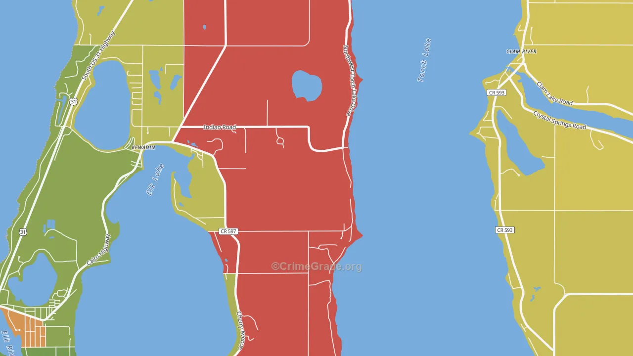 Clam River, MI Map of Murder Rates
