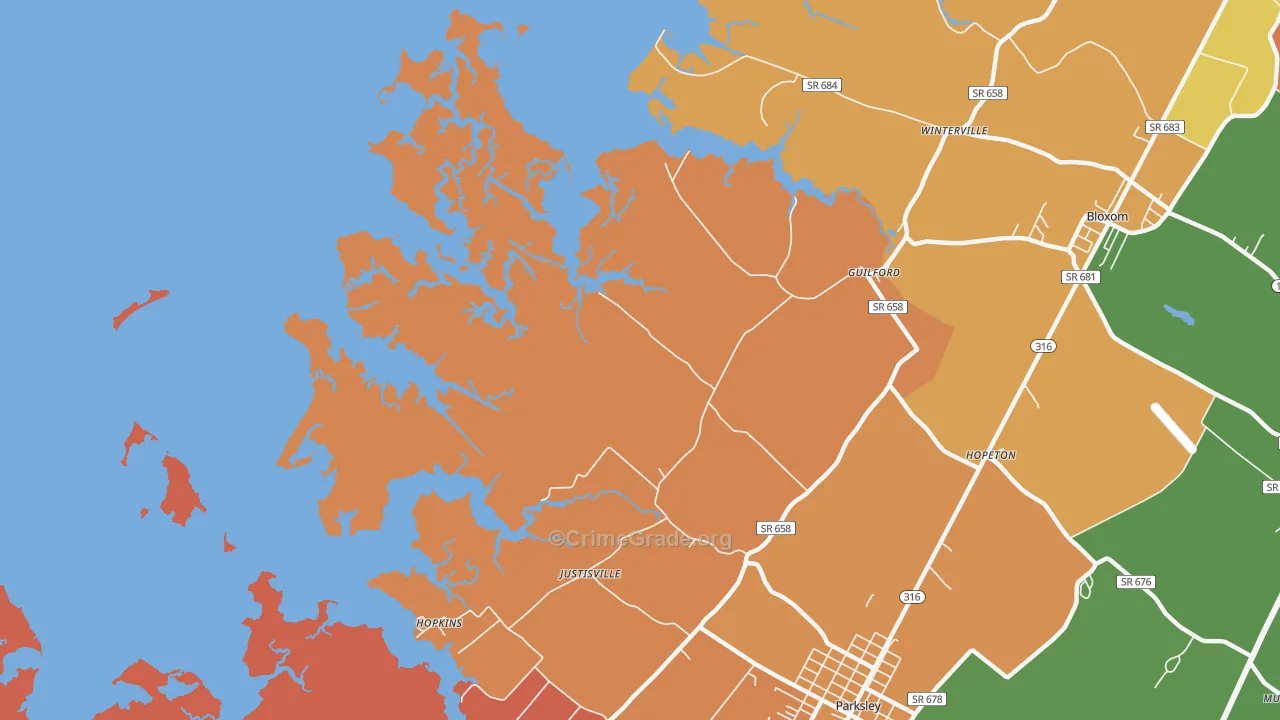 Clam, VA Map of Murder Rates